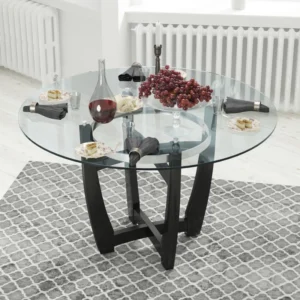 Gursharon Oval Glass Top Solid Wood Base Dining Table