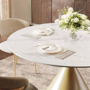 Suzzie 47" Sintered Stone Round Dining Table For 4-6